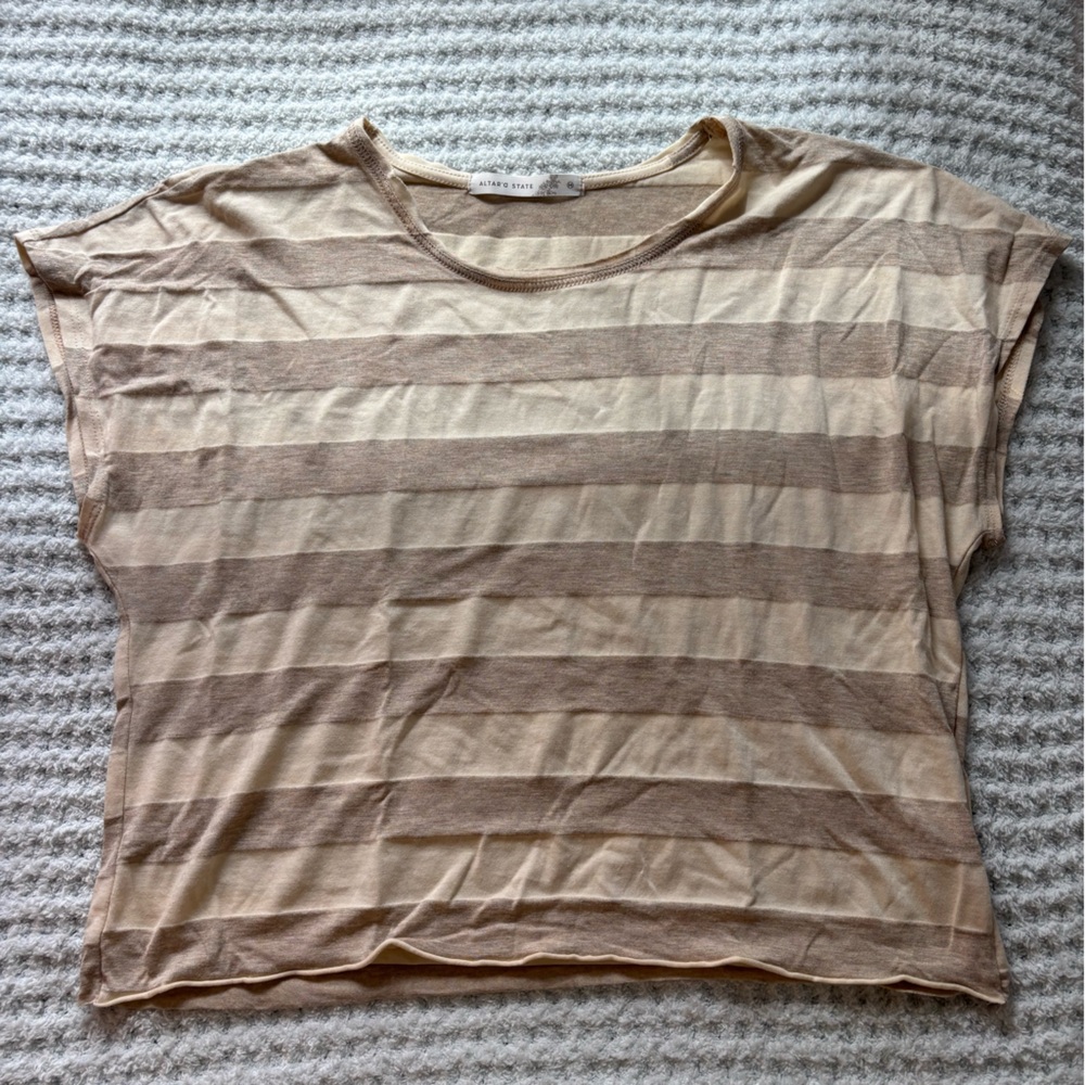 Altar'd State Cream and Tan Striped Top